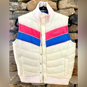 Roxy puffer vest. White, pink blue. Warm. Girls large